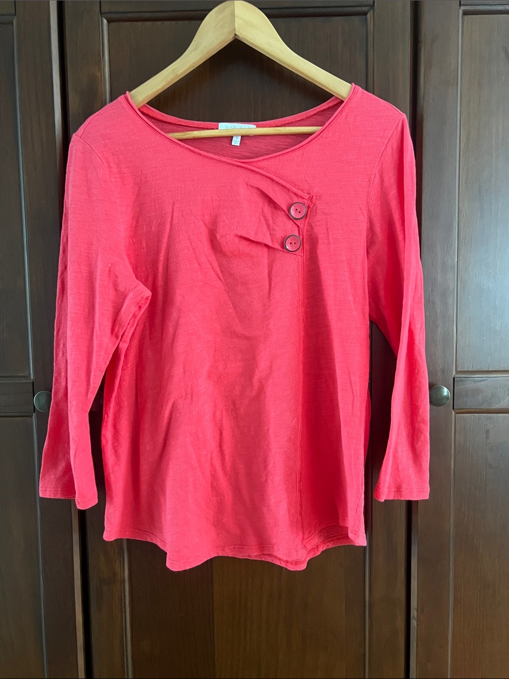 Habitat Clothes to Live In Asymmetrical Button Coral Knit Top Shirt Small